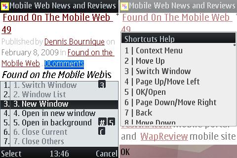 UCWEB 6.3 - Shortcuts and Windows Menu