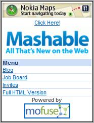 Mashable Mobile homepage