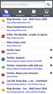 Nokia N9 Firefox Mobile - All Pages Menu