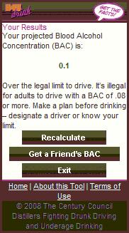 Blood Alcohol Checker - Results page