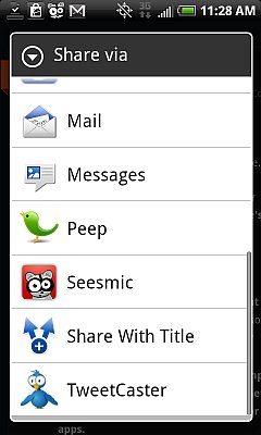 Android browser Share Menu