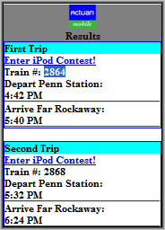 Mobile Train Schedule Results