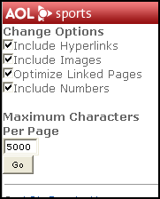  AOL Options Page