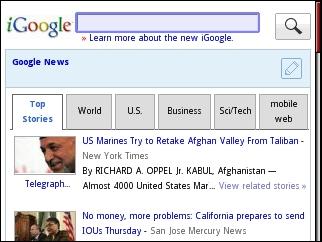 IGoogle for iPhone in Opera Mini