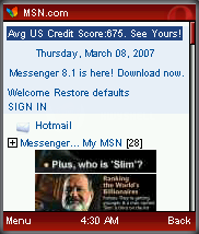  MSN Home Page in Opera Mini