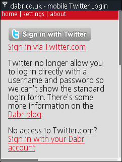 Dabr Login Screen