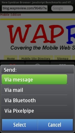 Opera Mobile 11 Symbian Send Menu Opera Mobile 11 Symbian Send Menu