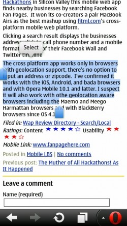 Opera Mobile 11.1 Text Selection Opera Mobile 11.1 Text Selection