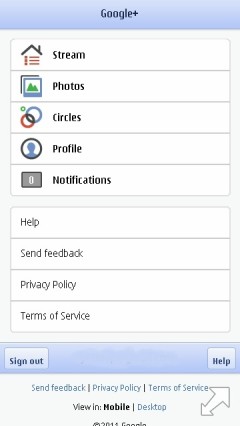 Google Plus Rich Mobile Version Home Screen - Symbian^3 Browser Google Plus Rich Mobile Version Home Screen - Symbian^3 Browser