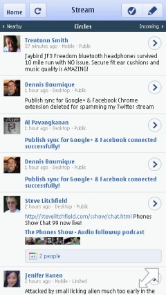 Google Plus Rich Mobile Version Circles Timeline - Symbian^3 Browser Google Plus Rich Mobile Version Circles Timeline - Symbian^3 Browser