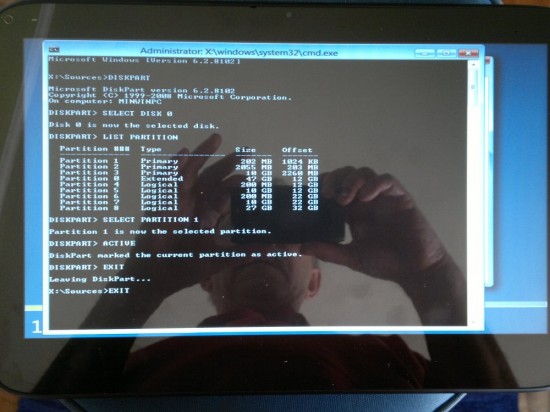 Diskpart running within the Windows 8 Installer