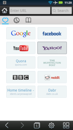 UC Browser 8.0.5 "Quick Dial" Home Screen