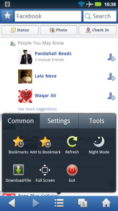 UC Browser 8.0.4 Menu