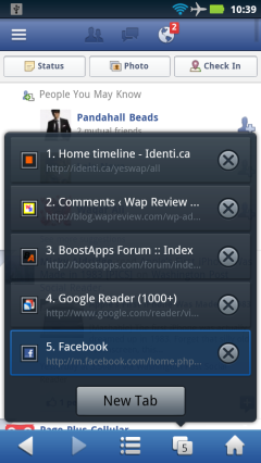 UC Browser 8.0.4 Tabs Menu