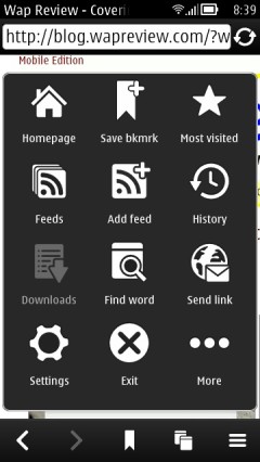Nokia Belle Browser - Main Menu and Bottom Navigation Bar Nokia Belle Browser - Main Menu and Bottom Navigation Bar