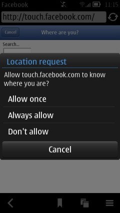 Nokia Belle Browser - Geolocation prompt Nokia Belle Browser - Geolocation prompt