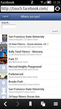 Nokia Belle Browser - Facebook Check In Nokia Belle Browser - Facebook Check In