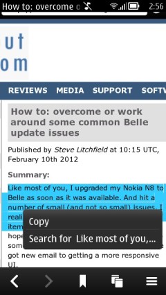Nokia Belle Browser - Copy Text Nokia Belle Browser - Copy Text