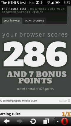 Opera Mobile 11.5 (Symbian) HTML5Test