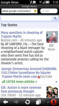 Opera Mini Next Symbian Update 1  - Google News Touch