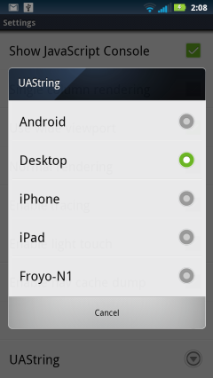Android Browser Hidden UAString Menu Android Browser Hidden UAString Menu
