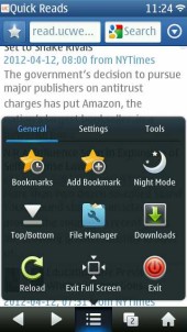 UC Browser 8.2 N8 Symbian Touch Menu