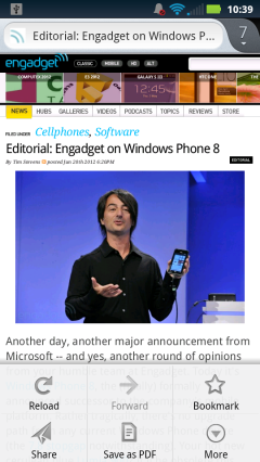 Firefox Mobile 14 - Main Menu
