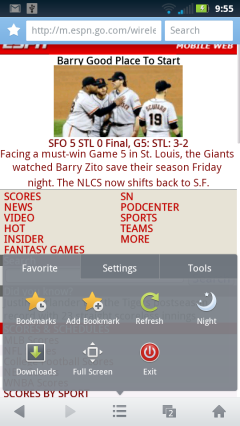UC Web Mini 8.0 - Menus