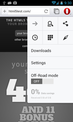 Opera Mobile 14 - Main Menu